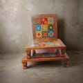 Wooden Pooja Chowki Indian Chowki set of 3 Tile-fitted Indian Square Bajot chaurang for God idols Pooja table Altar table Pedestal stand