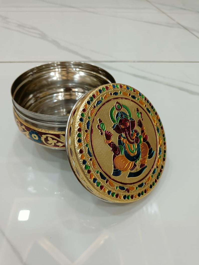 Meenakari steel box, decorative steel box, Gift box, Wedding return gift, pooja return gift, party favors gift, Wedding Favors gift, Baby Shower gifts,  anniversary gifts, housewarming gift, diwali gifts, Indian favors gift, Indian return gift, nikaah return gift etc.