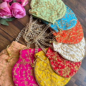 Pack of 100 Embroidery Potli bags Drawstring Potli bags Wedding favor potli bags Indian Potli gift bags Wedding return gifts Party favors