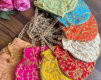 Pack of 100 Embroidery Potli bags Drawstring Potli bags Wedding favor potli bags Indian Potli gift bags Wedding return gifts Party favors