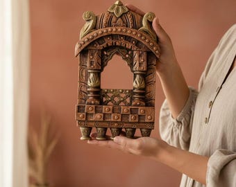 Wooden Jharokha 10 Inch Traditional Copper Jharokha Wall Decor Wall Mirror frame Photo frame Entryway Indian Decor Wall Mounted Jharokha