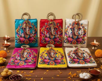 Pack 100 Ganesha Potli Henkel Tasche Indische Potli Geschenktüten Ethnische Hochzeit Gunst Taschen Hochzeit Rückgabegeschenk Diwali Geschenk Pooja Rückgabegeschenk