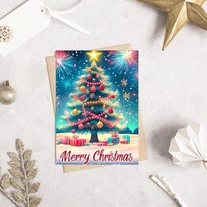 5 biglietti di auguri di Natale, albero di Natale, bellissimo albero di Natale stampabile, buon Natale, biglietto di auguri, albero, inverno, 5 pollici per 7 pollici