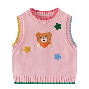 Knit Vest for Baby Girl, Pink Hand Embroidery Vest, Vest for Girls, 2-5 years old, Knitted Baby Toddler Vest: Sweater, Gift For Kids
