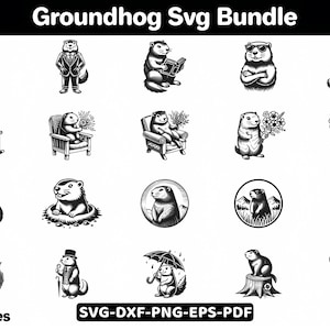 Funny Groundhog SVG Vector Bundle – png, dxf, EPS, PDF | Happy Groundhog&#39;s Day Clipart & Cut Files