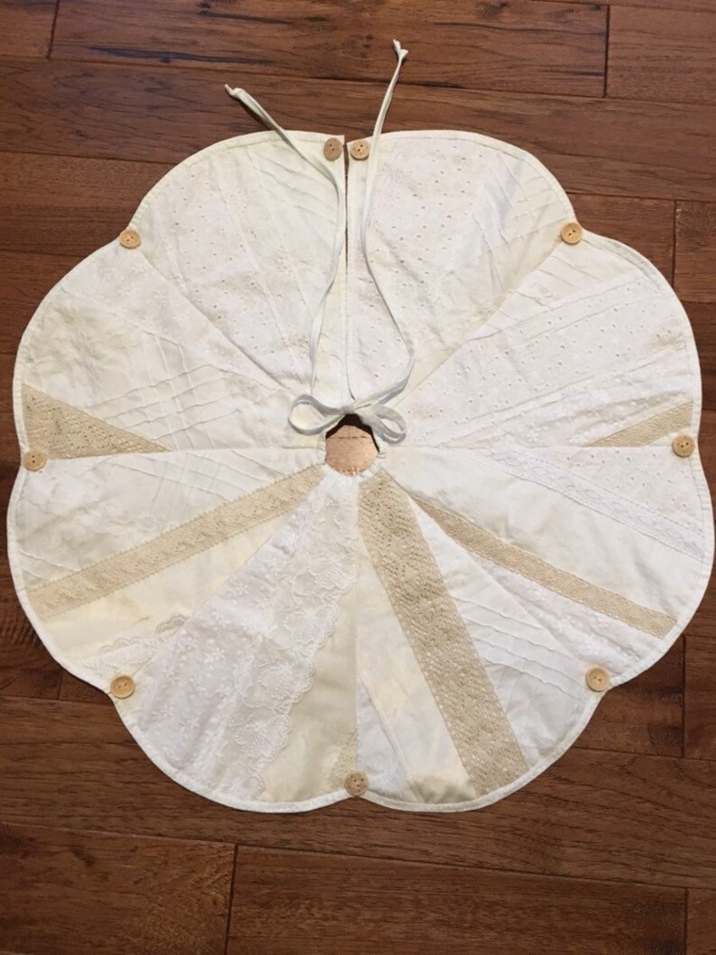 Cotton and Lace and Wooden Buttons Christmas Treeskirt