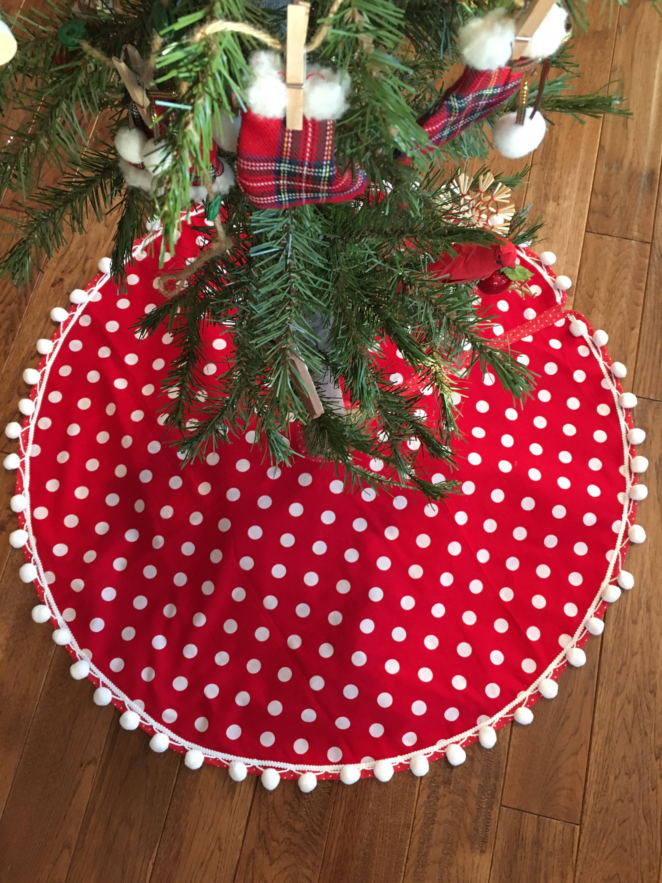 Christmas Tree Skirt 36 Red With White Polka Dots Etsy UK