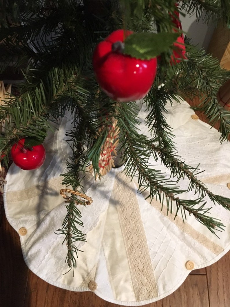 Cotton and Lace and Wooden Buttons Christmas Treeskirt
