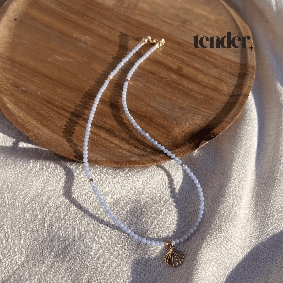 Collier Fait Main En Perles D'aigue-marine Naturelle Bleue - Longueur 13 Pouces (env. 33cm), Fermoir Homard, Laiton