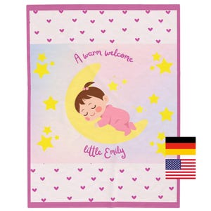 Fluffy baby plush blanket with desired name | Personalized cuddly blanket for baby girl I birth initial equipment