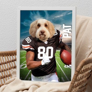 Any National Football Team League Pet Portrait, Personalized Cleveland Browns Team Pet Portrait, Cat Portrait, Gift for Football Lover, Art