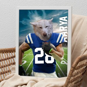 Custom Portrait of your Favorite Football Team Pet, American Football Pet Portrait, NFL Wall Art, Custom Indianapolis Football Team Portrait