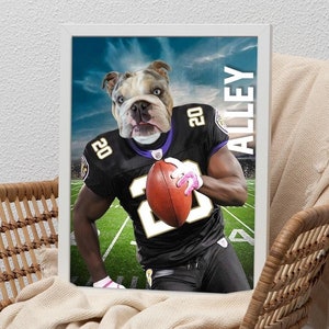American Football Pet Portrait, NFL Dog Portrait, Custom Baltimore Team Ravens Pet Portrait, Jersey Dog, Football Lover Gift, Football Fan