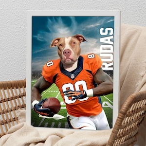 Any American Football Team Custom Pet Portrait, NFL, Custom Denver Broncos Pet Portrait, Jersey Dog, Football Lover Gift, Gift for Him