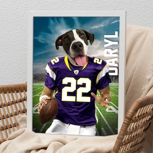 Any American Football Team Custom Pet Portrait, NFL, Custom Minnesota Vikings Pet Portrait, Jersey Dog, Football Lover Gift, Gift for Coach