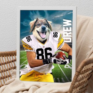 Custom Pittsburgh Team Steelers Football Team Pet Portrait, Dog in Uniform of your Favorite NFL Team Portrait, Football Lover Gift Art