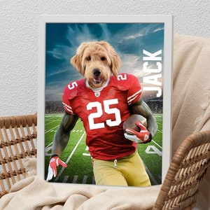 San Francisco US Football Jersey, American SF 49ers Football Fun Gift, Custom Dog Portrait, Funny Pet Lover Gift, Dog Pet Artwork Football
