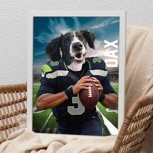 Any American Football Team Custom Pet Portrait, NFL, Custom Seattle Pet Portrait, Seahawk Jersey Dog, Football Lover Gift, Gift for Coach