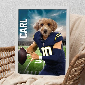 Custom Portrait of your Favorite Football Team Pet, American Football Pet Portrait, NFL Custom Los Angeles Chargers Football Team Portrait