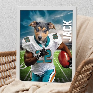 Any National Football Team League Pet Portrait, Personalized Miami Dolphins Team Pet Portrait, Cat Portrait, Gift for Football Lover, Cat