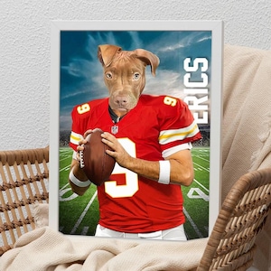 Custom Kansas Team Chiefs Football Team Pet Portrait, Dog in Uniform of your Favorite NFL Team Portrait, Football Lover Gift, Football Fan