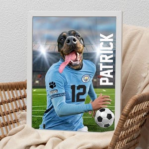 Manchester City FC Jersey Digital Art, Custom Manchester City Soccer Team Dog Portrait, Soccer Player Fun Gift, Soccer Dog Portrait from Pic