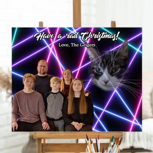 Custom Retro and Festive Family Photo with Pets Olan Mills Inspired, Classic Poster Cards, Human and Pet Classic Photo, Pet Lover Christmas