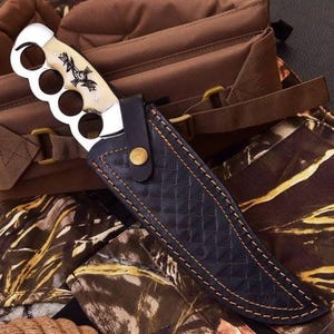 Scorpion Knuckle Handle Fixed Blade Bowie Knife Steel with Beautiful leather Sheath image 2