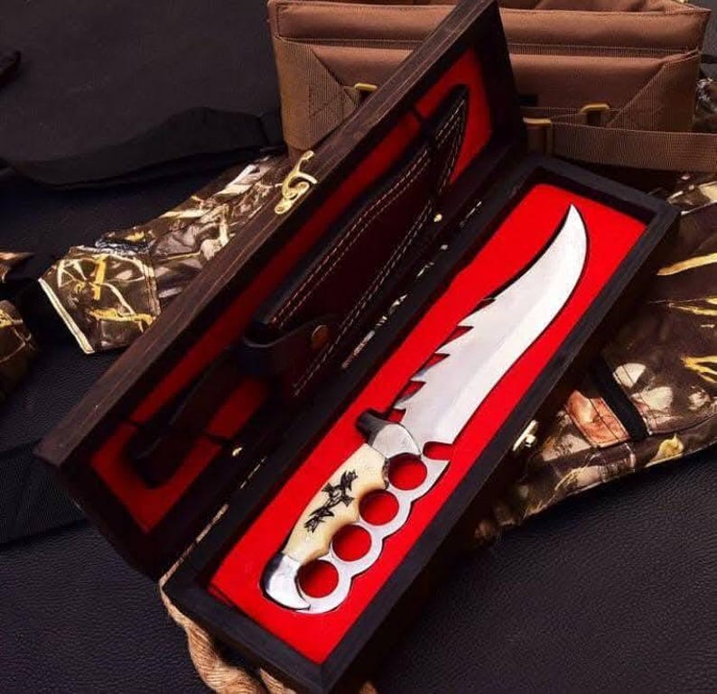 Scorpion Knuckle Handle Fixed Blade Bowie Knife Steel with Beautiful leather Sheath image 1