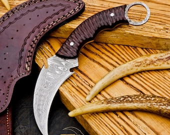 9.5''Luxury Karambit Custom Handmad Ros Wood Handal Damascus Steel Blade/Hunting Knife Forget Damascus Bowie Knife Custom Gift for Him/Her