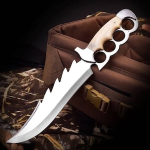 Scorpion Knuckle Handle Fixed Blade Bowie Knife Steel with Beautiful leather Sheath image 3