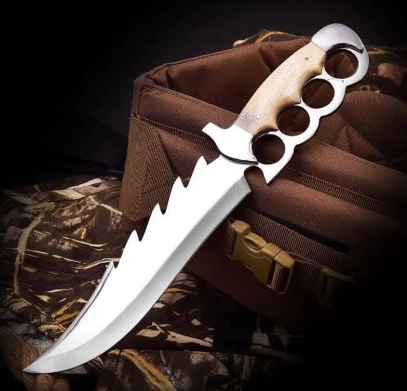 Scorpion Knuckle Handle Fixed Blade Bowie Knife Steel with Beautiful leather Sheath image 3