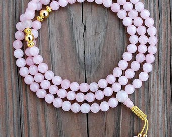 Rose Quartz + Gold Mala