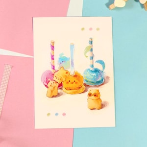 Impresión artística de dulces coloridos / Impresión estética pastel / Decoración de guardería kawaii / Osos adorables / Arte de pared caprichoso para cocina y comedor