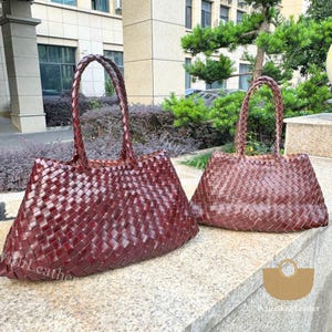 Handgewebte Ledereinkaufstasche - Französischer Stil Handgewebte Ledertasche, Handgefertigte Geflochtene Schultertasche, Braune Geflochtene Ledertasche
