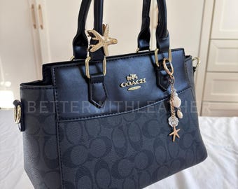 Vintage Coach Legacy Black Signature Canvas Mini Bag Double Turn