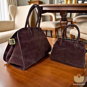 Echte Kuh Wildleder Tasche - Handgefertigte Luxus Braun Leder Tote, Weiche Wildleder Handtasche für Frauen, Stilvolle Alltag Schulter Geldbörse, Geschenk für Sie