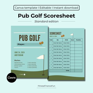 Pub Golf Scorekaart Single I Kroegentocht | Vrijgezellenfeest I Party Game | Etsy afdrukbaar I Verjaardagsfeestjes | Aanpasbare sjabloon