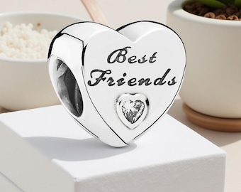 Charm de Pandora para la mejor amiga, charm de corazón, charm de la amistad, celebra la amistad, joyería de plata de ley, regalo para la mejor amiga