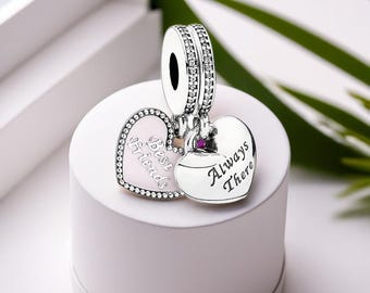 Charm de amistad de plata de ley: colgante de corazón de esmalte rosa y circonita