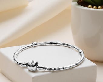 Pulsera de barril de plata Pulsera de cadena de serpiente Moments Pulsera con dije de plata