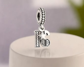 Charm colgante de plata de ley para 16 cumpleaños, estrella de circonita cúbica