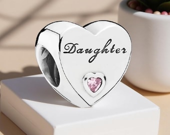 Dije de corazón rosa para hija, pulsera Cherished Moments, regalos brillantes para hijas.