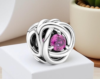 Charm de piedra natal de octubre de eternidad Charm de piedra natal de octubre Charm de círculo de eternidad Charm de cumpleaños de octubre