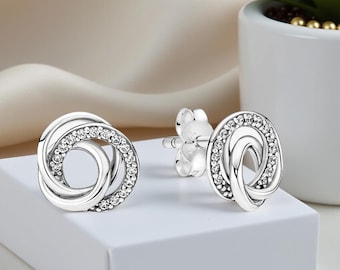 Pendientes de botón Silver Family Always Encircled, joyería trenzada, regalo para ella