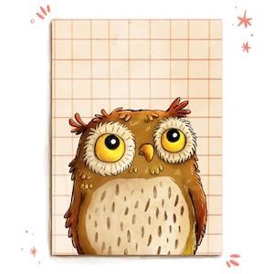 Postal "pequeño búho" - tarjeta de felicitación de animales, ilustración, felicitación de cumpleaños, dibujada a mano, papelería con animales, decoración de animales para niños, tarjeta de coleccionismo