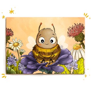 Postal "pequeño abejorro" - tarjeta de felicitación de animales, ilustración, felicitación de cumpleaños, flores, papelería con animales, decoración de animales para niños, tarjeta de coleccionismo