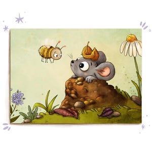 Postal "ratoncito" - tarjeta de felicitación de animales, ilustración, felicitación de cumpleaños, dibujada a mano, papelería con animales, decoración de animales para niños, tarjeta de coleccionismo