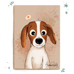 Ansichtkaart "kleine hond" - dierenwenskaart, illustratie, verjaardagsgroet, handgetekend, briefpapier met dieren, kinderdierendecoratie, verzamelkaart