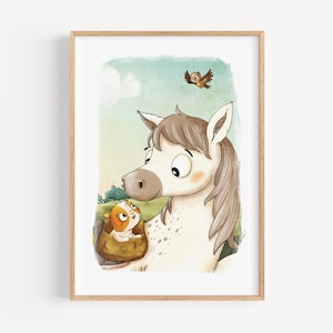 Metti Meerschwein Pferd, Poster A4/A3, Kinderzimmer, Meerschweinchen, Tierposter, Tierillustration, Wandbild Tier, Wandkunst, Geschenk, Bild